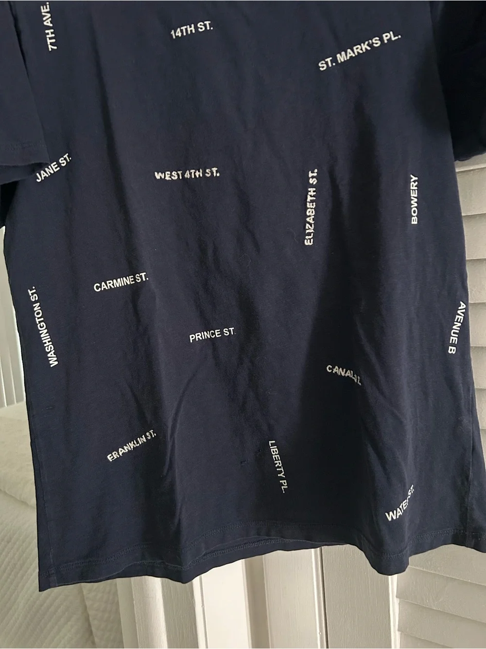 J. Crew New York City Streets Navy Short Sleeve Tee with White Street names